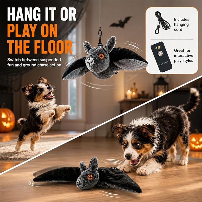 Flying Bat Dog Toy, Flapping Wings Interactive Pet Teaser (3PCS) | USB Rechargeable | Chirping Sounds | Hanging & Ground Play | Realistic Flight Motion | Cat & Dog Exercise