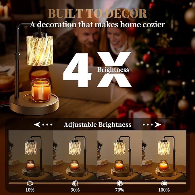 WarmEmbrace Candle Warmer Lamp with Adjustable Height& & Timer Dimmable Light, Gifts for Mom Women, House Warming Gifts New Home Bedroom Decor, Wax Melt Warmer for Jar Candles with 2 Bulbs/Black