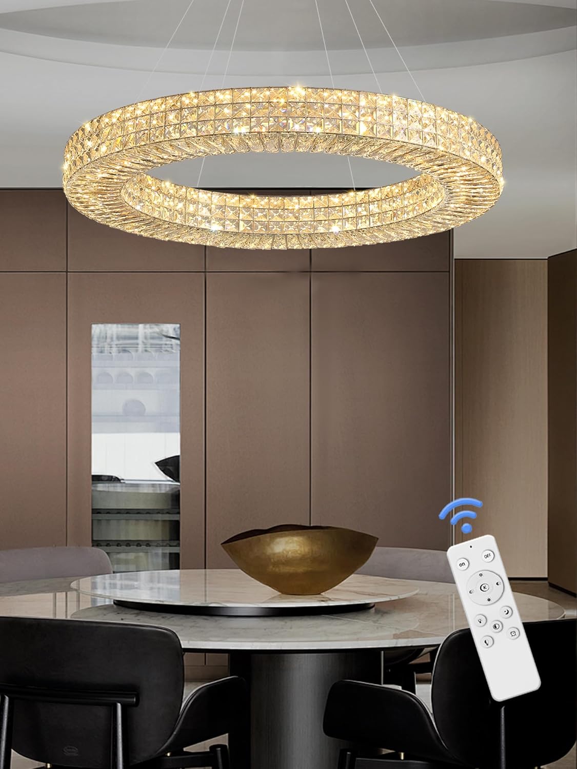 Dia 40" Modern Crystal Chandelier Light Fixtures Silver Luxury Chandeliers for Dining Room Round Hanging Pendant Lighting for Living Room Kitchen Entryway Bedroom