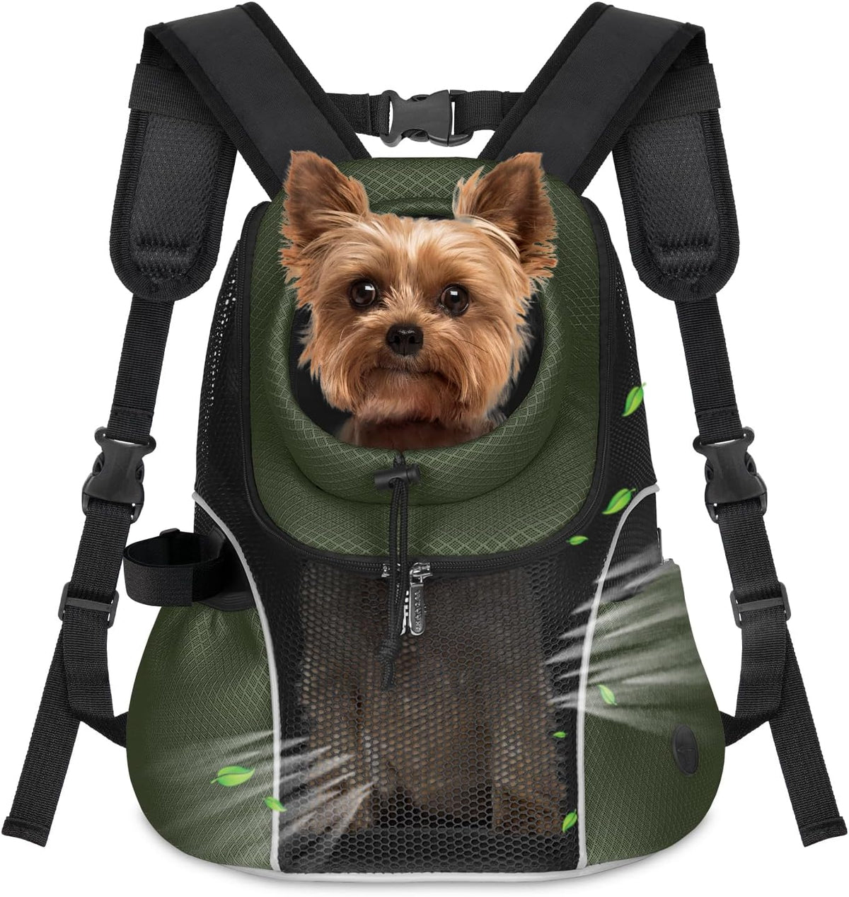 WOYYHO Pet Dog Carrier Backpack Small Dog Front Backpack Ventilated Mesh Dog Travel Back Pack with Safety Belt for Travel Hiking Cycling Outdoor Adventures (Size M: 5-9 lbs, Army Green)