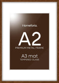 Homeforia A2 Picture Frame Brown, High End Dark Oak 16.5 x 23.4 Wooden Poster Frame Matted to 11.7 x 16.5 Photo, A2 Walnut Wood Frame with Mat A3, 16.5 x 23.5 Frame, Tempered Glass, Wall Kit, Set of 1