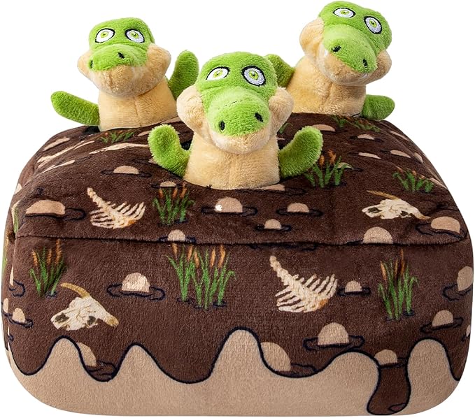 Hollypet Squeaky Dog Toy, Interactive Plush Hide and Seek Dog Toys for Small Medium Sized Dogs and Non-Aggressive Chewers, Puppy Teeth Clean Chew Toys, Crocodile