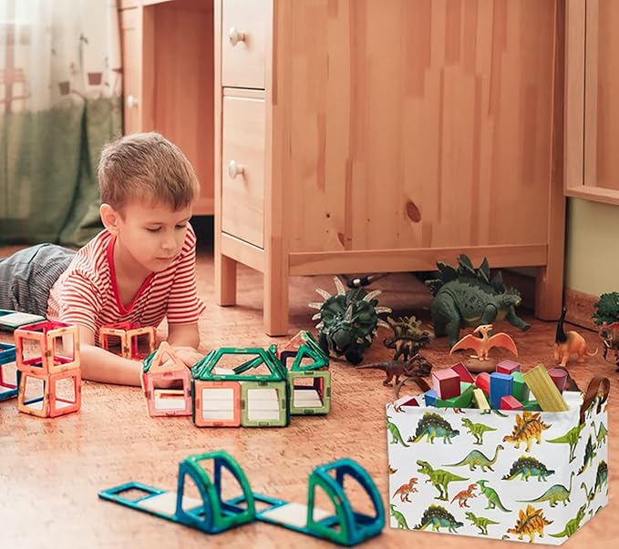 HIYAGON Rectangular Dinosaur Basket Baby Kids Storage Basket for Boys Cute Toy Box Bin Organizer Book Shelf Dinosaur Room Decor(Toy Dinosaur)