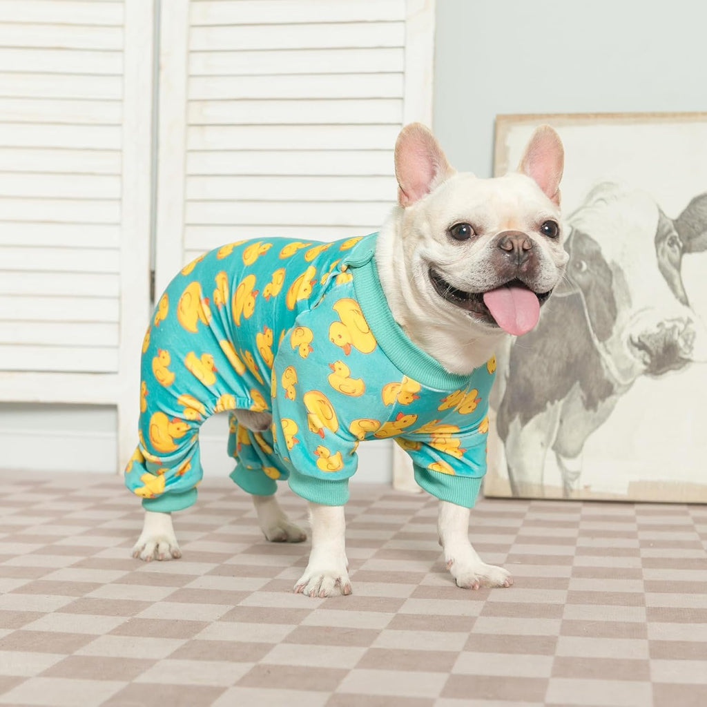 BEAUTYZOO Dog Pajamas Large Sized Dog, Summer Doggie Pajamas for Boy Girl, Soft Strechy Cotton Puppy Pjs Jammies Onesies for Men Women, Pet Jumpsuit Body Suit Cat Apparel Clothes, Yellow Duck XL