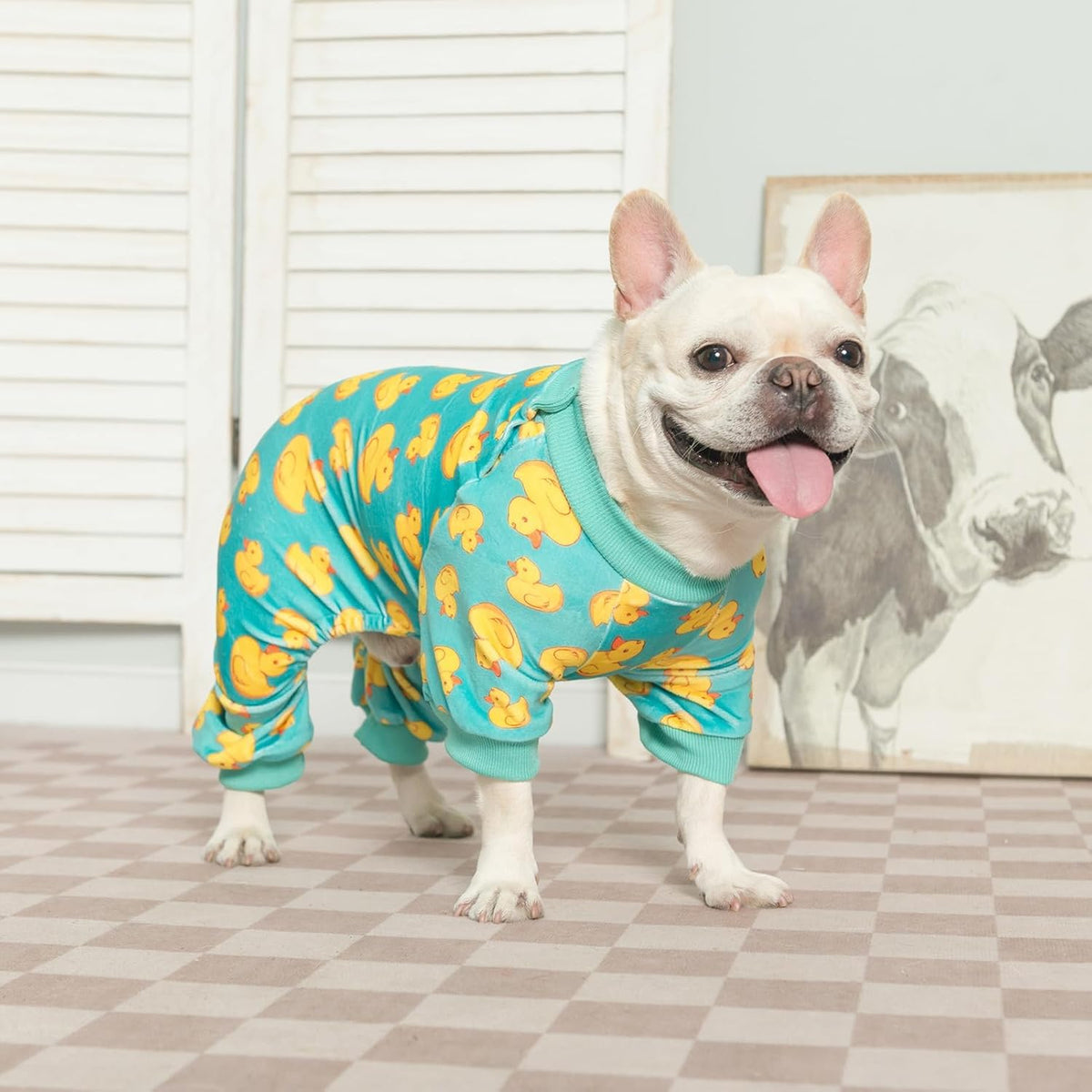 BEAUTYZOO Dog Pajamas Large Sized Dog, Summer Doggie Pajamas for Boy Girl, Soft Strechy Cotton Puppy Pjs Jammies Onesies for Men Women, Pet Jumpsuit Body Suit Cat Apparel Clothes, Yellow Duck XL