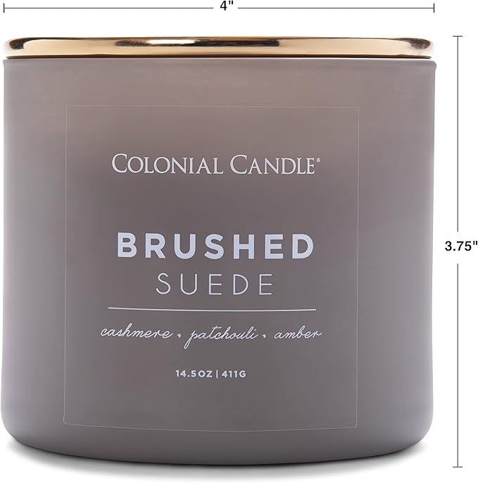 Colonial Candle Brushed Suede Scented Jar Candle, Pop of Color Collection, 3 Wick, Grey, 14.5 oz - Up to 60 Hours Burn