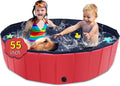 Foldable Dog Pool, 55" x 12" Kiddie Pool with Hard Plastic, Non-Slip Dog Bath Tub for Outdoor Backyard, Collapsible Dog Swimming Pool for Kids Dogs Pets (Red)