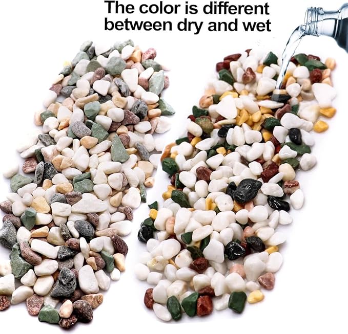 Natural Decorative Pebbles Rocks Polished Tterrarium Gravel White Stones with Red, Green, and Yellow Pastel Accents Mixed Color Aquarium Stones Garden Accessories Top Dressing for Bonsai Potted 2.2lbs