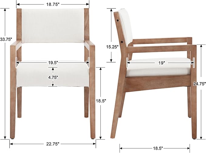 EALSON Upholstered Dining Chairs Set of 2 Mid Century Dining Room Arm Chairs with Hardwood Frame Modern Farmhouse Kitchen Side Chairs for Living Room, Beige Linen