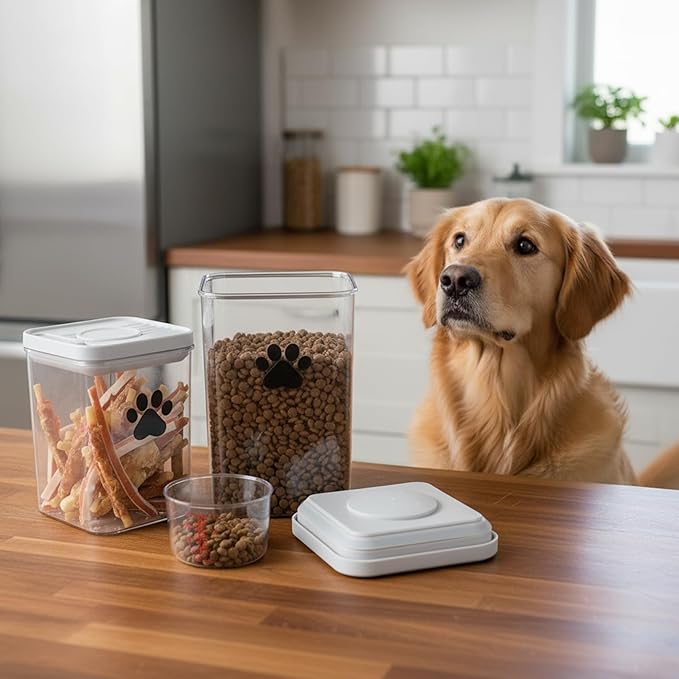 Dog Cat Food Storage Container with Scoop, 2Pack Airtight Plastic Pet Food Storage Containers,Dog Treat Container Jars Set,Treats Canister for Kitchen or Countertop,BPA Free, Clear