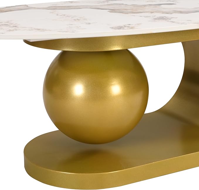Merax 47.2" Modern Oval Coffee Table, Marble Pattern Sintered Stone Coffee Tabletop with Gold Stainless Steel Base for Living Room, White+Gold