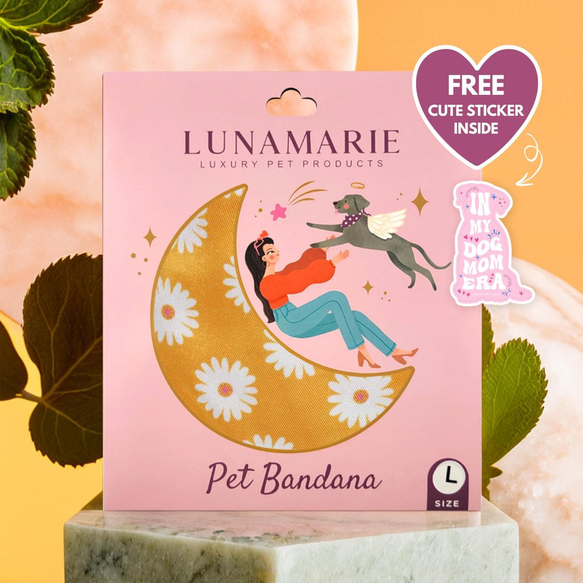 LunaMarie - Luxury Pet Birthday Bandanas -Premium & Silky Poly Fabric | 100% Handmade | Custom Shape Dual Layered (Daisies, Large)
