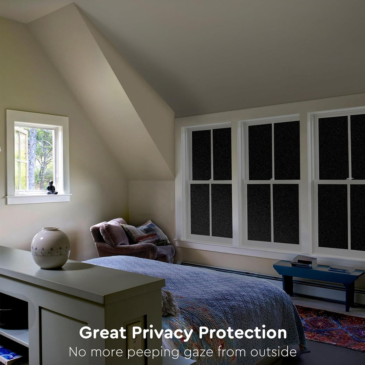 Kromapolis Blackout Window Privacy Film Total Light Blocking Room Darkening Window Covering, Removable Static Cling Frosted Glass Tint, Non-Adhesive, Black 23.6'' x 118.1''