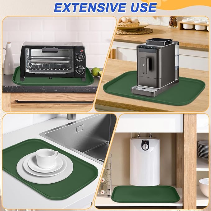 SMILOOL Waterproof Silicone Pet Food Mat with Raised Edge for Dog & Cat | 19" x 12" Non-Slip Pet Feeding Mats with Lip for Food & Water Bowl, Food Grade, Easy Cleaning, Dark Olive