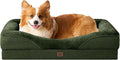 EHEYCIGA Orthopedic Dog Bed for Medium Dog, 35x22x6.5 Inch Memory Foam Dog Couch Bed with Sides, Waterproof Liner & Washable Removable Cover, Bolster Pet Sofa, Dark Green