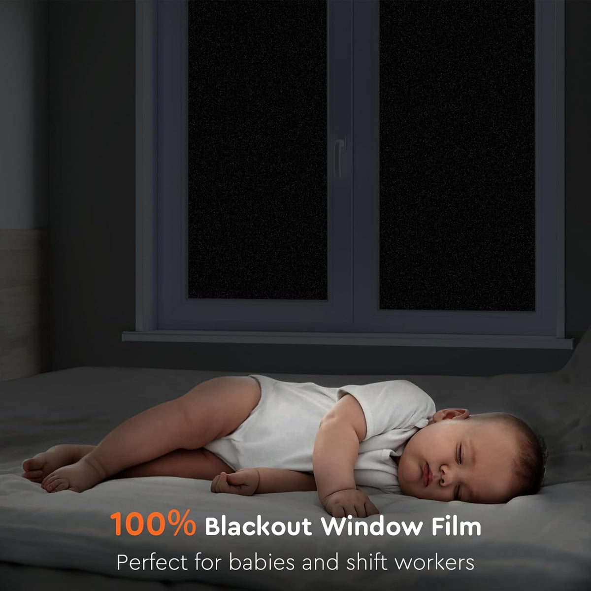 Kromapolis Blackout Window Privacy Film Total Light Blocking Room Darkening Window Covering, Removable Static Cling Frosted Glass Tint, Non-Adhesive, Black 23.6'' x 118.1''
