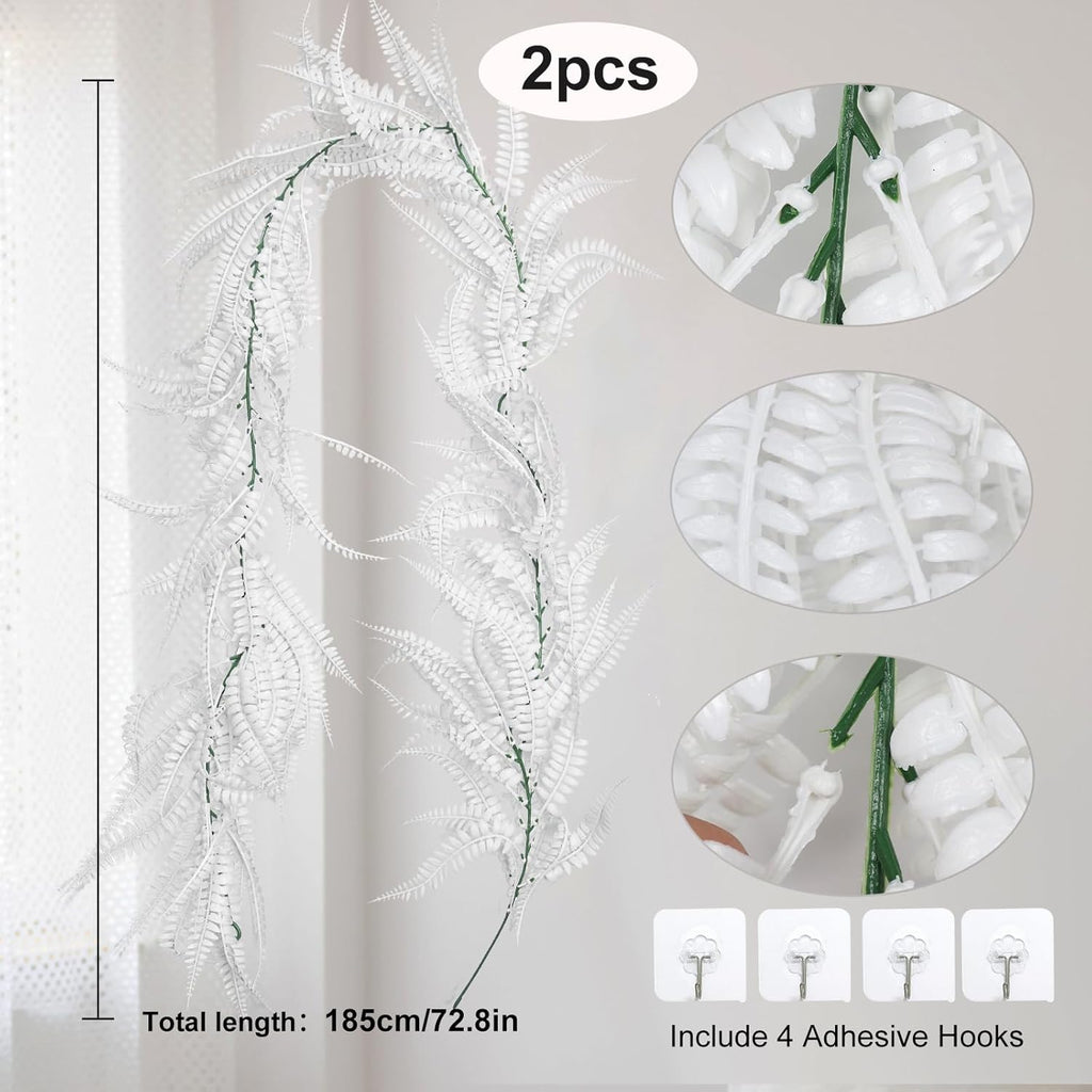 RECUTMS 2pcs Artificial Garland Faux Hanging Boston 6FT Fern Garlands Fake Greenery Ferns Plants for Halloween Thanksgiving Wedding Indoor Outdoor Party Wall Door Frame Fireplace Decor(White)