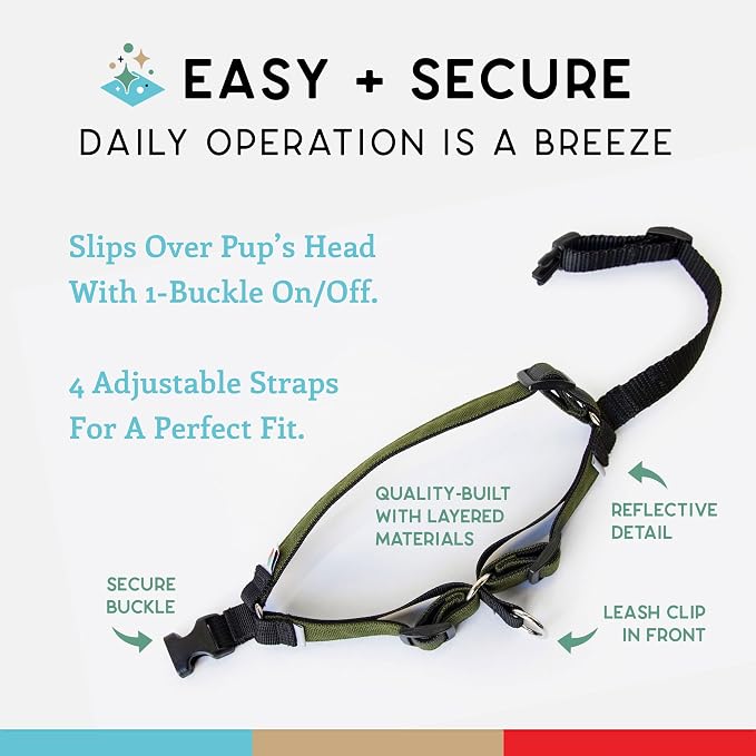 No Pull Dog Harness | Comfortable Training Harnesses | Effective No Pull Harness Design | Ideal for Large Sized Dog | 4-Point Adjustable(XL - 30~36 inch Girth, Olive)