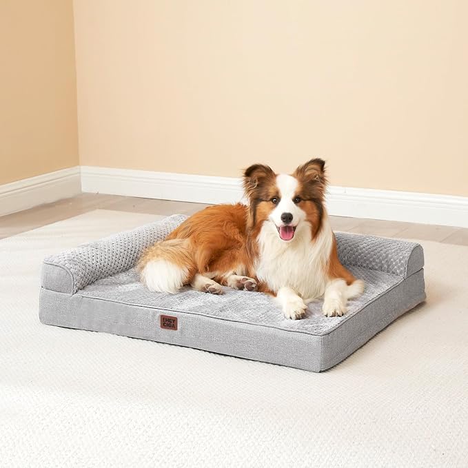 EHEYCIGA Memory Foam Dog Bed for Crate, L Plus Orthopedic Dog Bed, Grey | Washable Removable Cover, Waterproof Flat Pet Sofa Couch with Nonskid Bottom, 41x27x6.5
