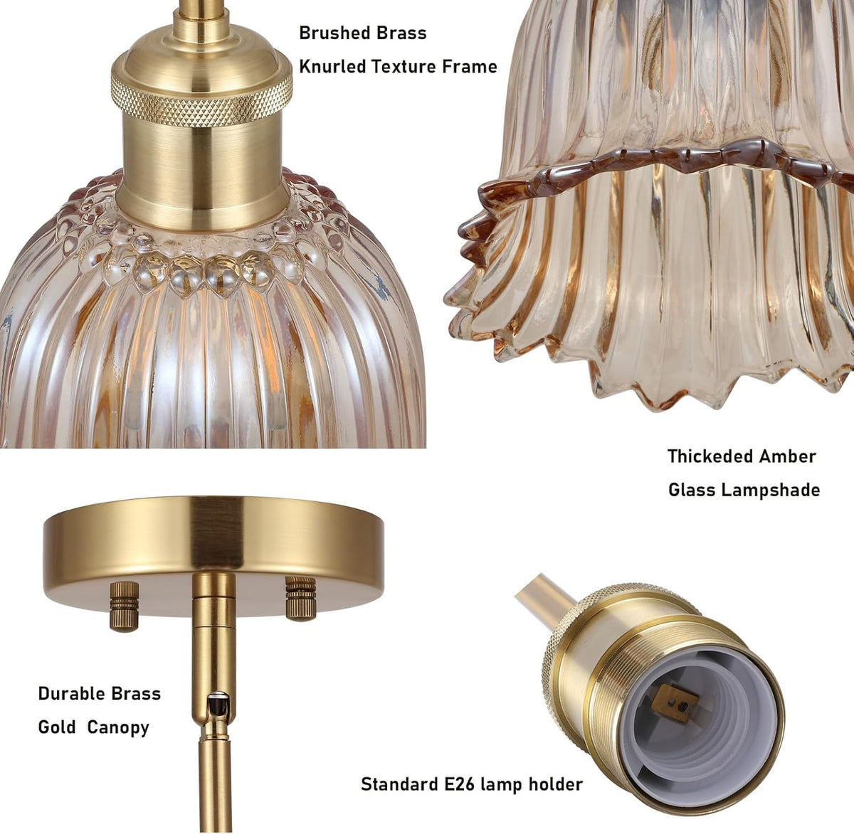 Modern Gold Pendant Light 3 Pack Brushed Brass Mid Century Chandelier Amber Glass Shades Adjustable Rods Farmhouse Ceiling Hanging Lighting Fixture Kitchen Island Dining Room Bedroom