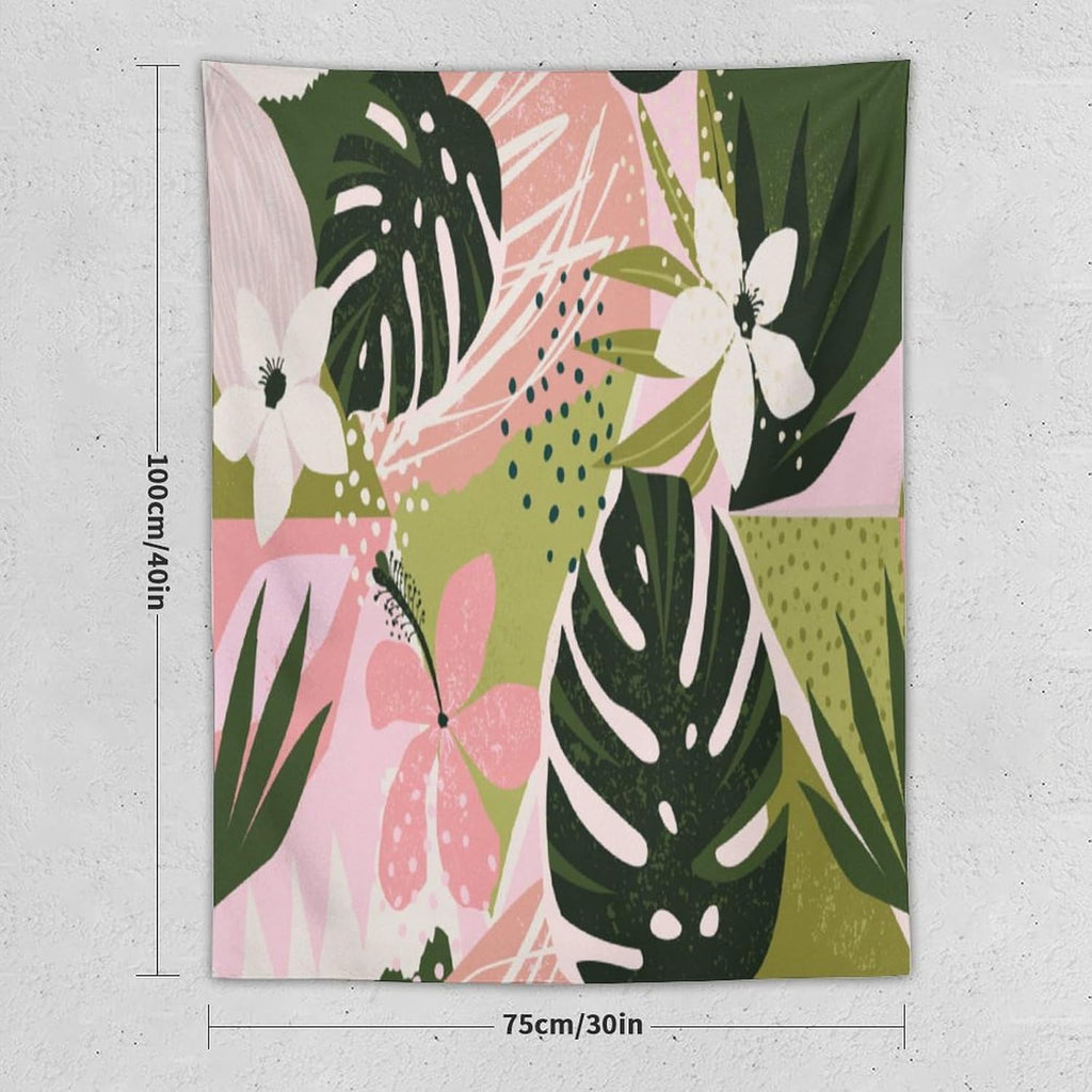 ICMOLYYENLO Tropical Green Plant Tapestry, Green Palm Leaves Natural Landscape Print Wall Tapestry for Bedroom Living Room Dormitory 60x60 Inch