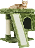 YANDLVY Small Cat Tower for Cats, Cute Cat Tree for Indoor Cats, Kittens Condo with Scratching Post and Board, Cat Cave, Modern Cat Activity House with Plush Perch (Green)