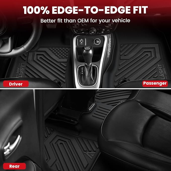 LASFIT Floor Mats & Trunk Mat for Jeep Wagoneer 2022-2025 8 Seaters (NOT for 7 Passengers/Wagoneer L/Wagoneer S) All Weather Custom Fit Car Floor Liners Black
