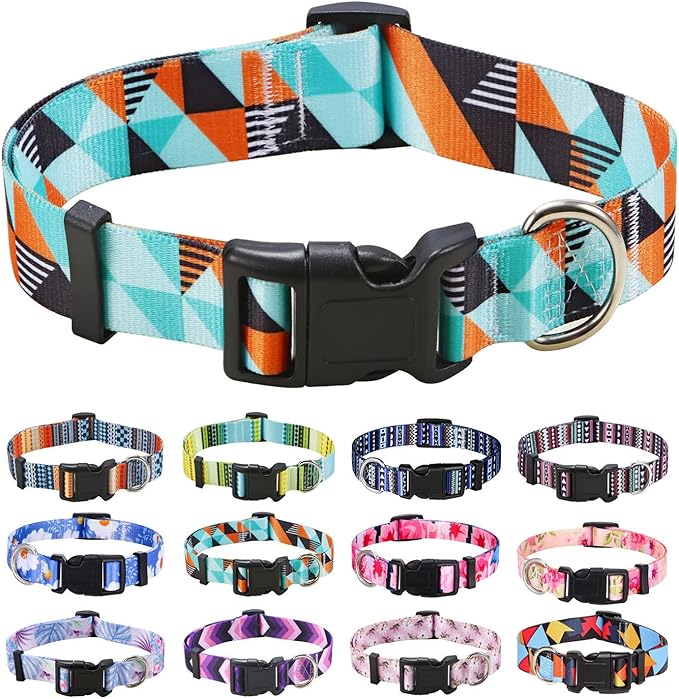 Dog Collar with Bohemia Floral Tribal Geometric Patterns - Soft Ethnic Style Collar Adjustable for Small Medium Large Dogs (Geometry,XS)
