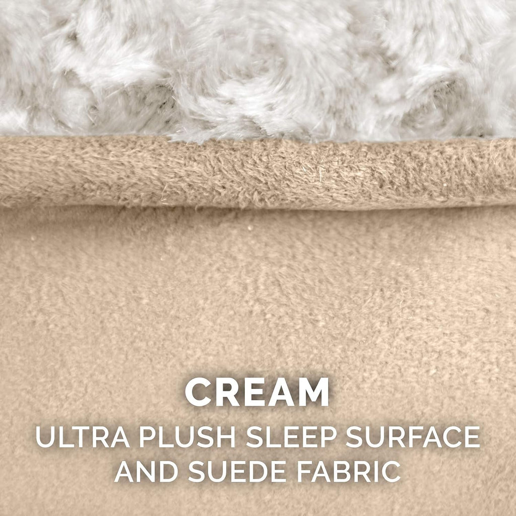 Furhaven Orthopedic Dog Bed for Large Dogs w/ Removable Washable Cover, For Dogs Up to 150 lbs - Ultra Plush Faux Fur & Suede Luxe Lounger Contour Mattress - Cream, Jumbo Plus/XXL