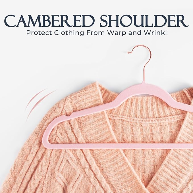 HOUSE DAY Lt Pink Velvet Hangers 240 Pack, Premium Non-Slip Clothes Felt Hangers, Sturdy Black Heavy Duty Coat Hanger, Durable Space Saving Suit Hanger, No Marks 360° Rose Gold Rotating Hook