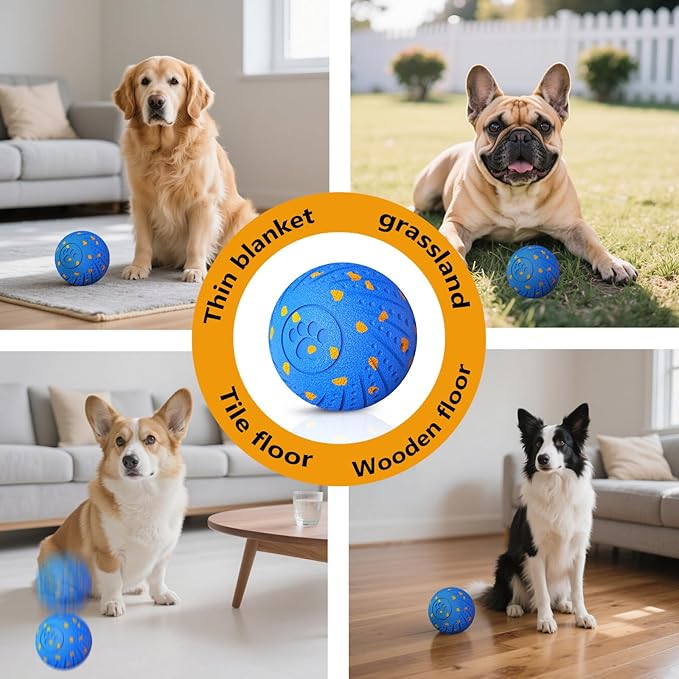 Interactive Dog Toys: Smart Dog Ball – Auto-Bounce, Vibrating & Jumping Action! Durable Duraspin Design for Aggressive Chewers. Rechargeable & Long-Lasting, Keeps Dogs Busy and Entertained Blue.