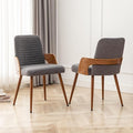 Dining Room Chairs Set of 2,Mid Century Modern Kitchen Chairs,Upholstered Accent Chairs,Metal Legs Wooden Desk Chairs,Armless and No Wheels for Kitchen Dining Living Room,Gray Fabric