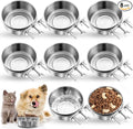 Zubebe 8 Pcs Stainless Steel Hanging Dog Crate Bowls, Non-Spill Kennel Food Water Bowls with Screw Clamp Attach Holders, Removable Mountable Metal Cage Feeder for Pet(19 oz)