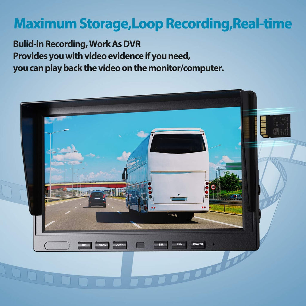 Fookoo ??HD Wired Backup Camera System Kit,10 inch Dual Split Screen Monitor with Recording IP69 Waterproof Front View Rear View Cameras Parking Lines for Truck/Semi-Trailer/Box Truck/RV(DY102)