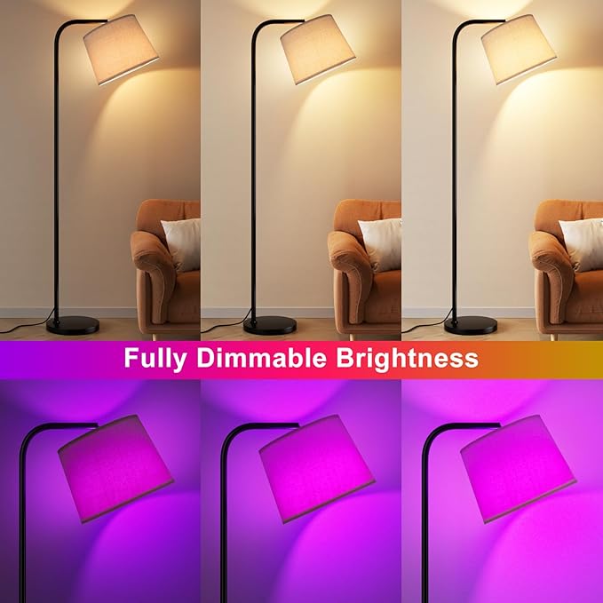 Ambimall RGB Floor Lamp - Remote Control, 8 Colors and 3000K-6500K Color Temperature, Fully Dimmable, Standing Lamp for Living Room with Rotating Head, Tall Lamp for Bedroom (RGB-Black and Beige)