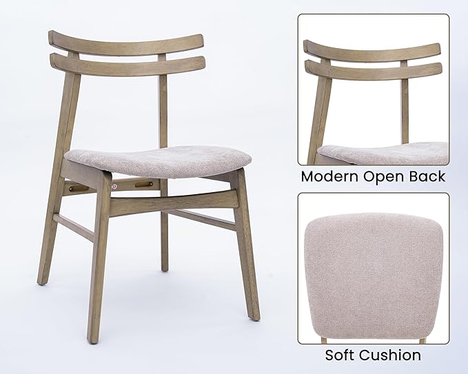 VESCASA 5-Piece Dining Set, 59" L Smokey Taupe Rectangle Wood Dining Table with 4 Curved Back Light Brown Chenille Grey Wood Dining Chairs for Dining Room, Kitchen, Restaurant, Dining Set for 4