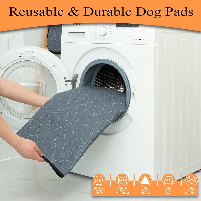 Bunlitent Washable Pee Pads for Dogs, 36"x48", 5 Pack, Reusable Puppy Pads | Reusable, Quick Dry, Anti-Slip, Large, Waterproof, Whelping Pad for Pet, Playpen, Incontinence, Housebreaking, Training, Grey