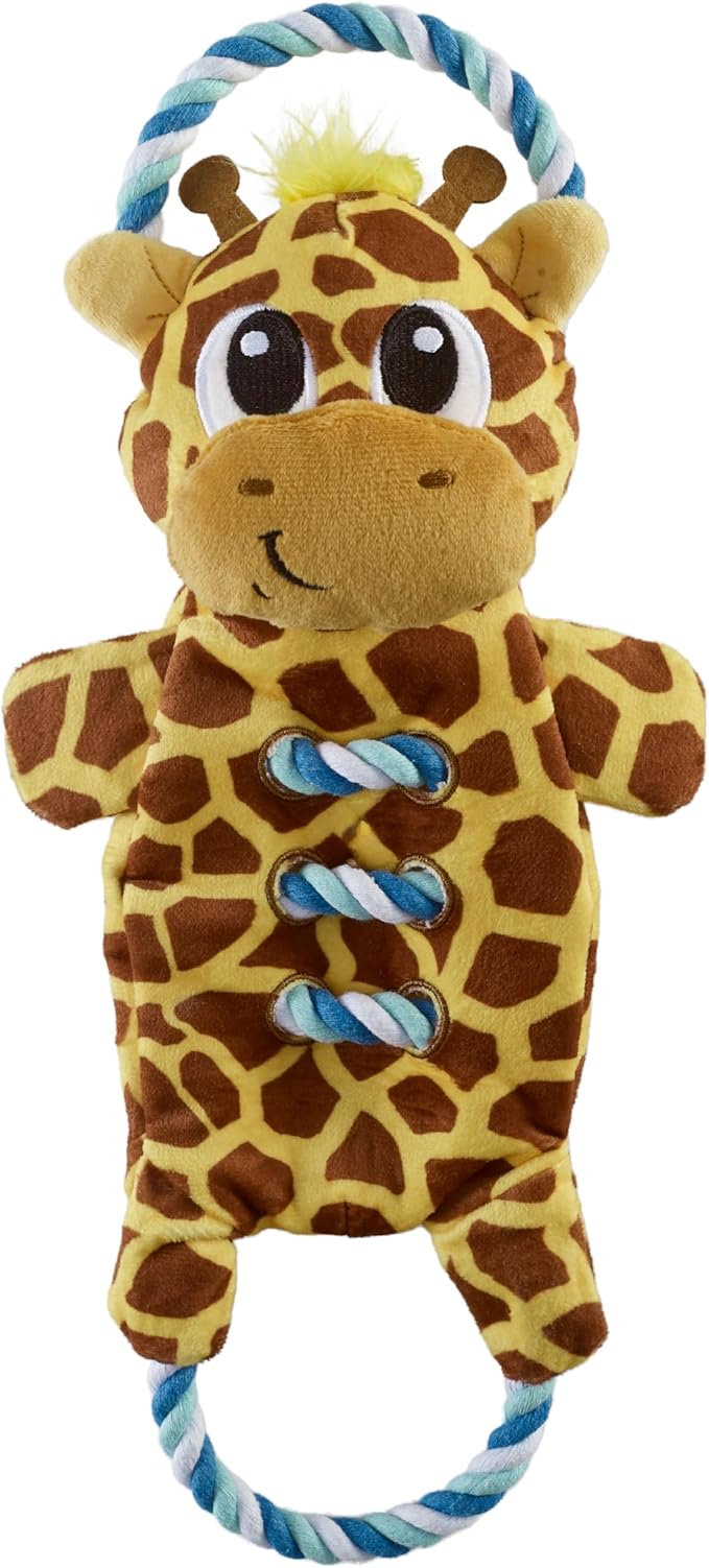 Outward Hound Ropiez Rope Interactive Dog Tug Toy for Tugging Squeaky Fun, 15.4 Inch Giraffe, Yellow, Small