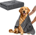 ATONET Microfiber Dog Towel with Two Pockets for Drying, 40"x23.6" Super Absorbent Pet Grooming Towel, Soft and Quick Drying for Large Dogs, Shower & Bath Supplies (Grey)