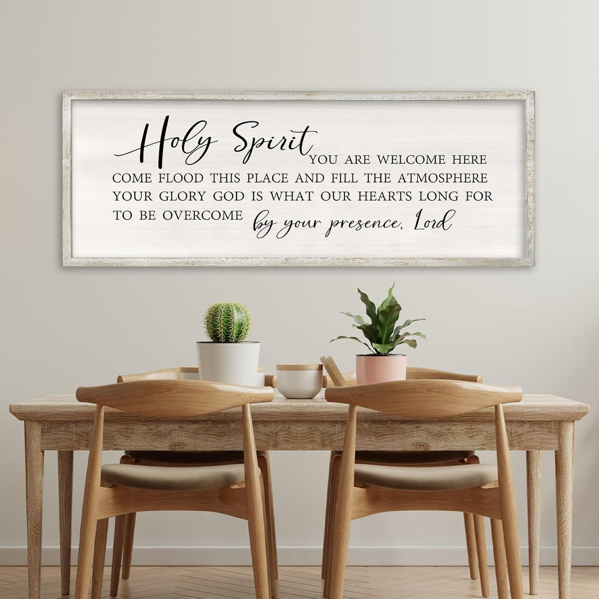 Holy Spirit You are Welcome Here Wall Decor Art 40x15 Inch Large Christian Song Bible Verse Plaque Wood Framed Sign Living Room Scripture Quote Religious For Office Wall Hanging (White)