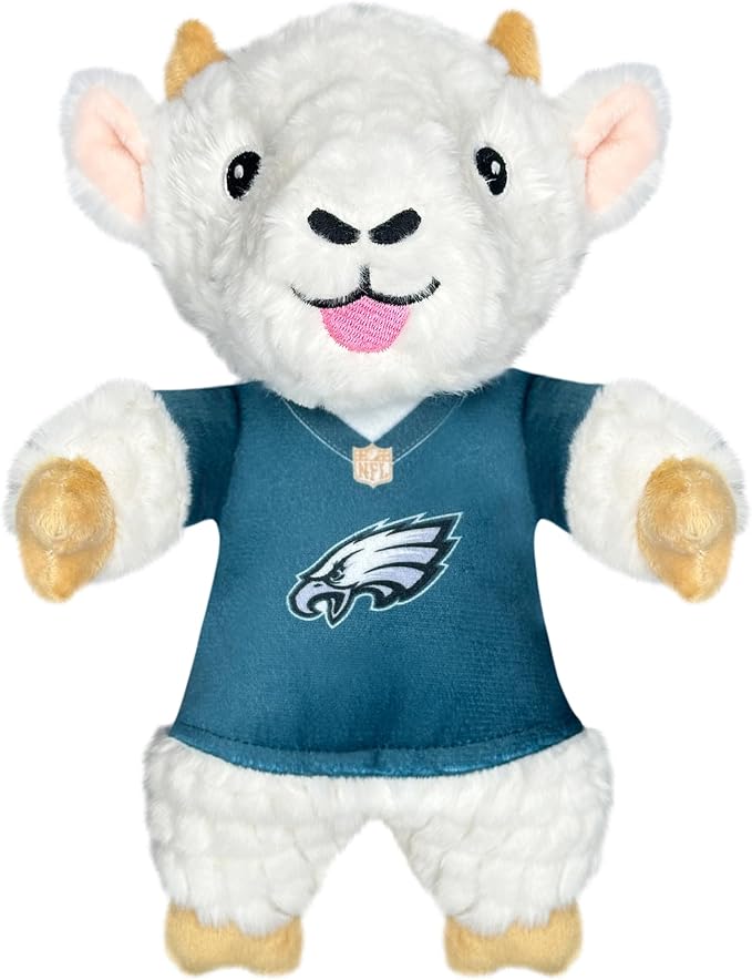 Pets First NFL Philadelphia Eagles Goat Plush Toy for Dogs and Cats with Squeaker, Wearing a Team Jersey! Fun & Sporty Goat Shaped Dog Chew Toy, Interactive Pet Toy