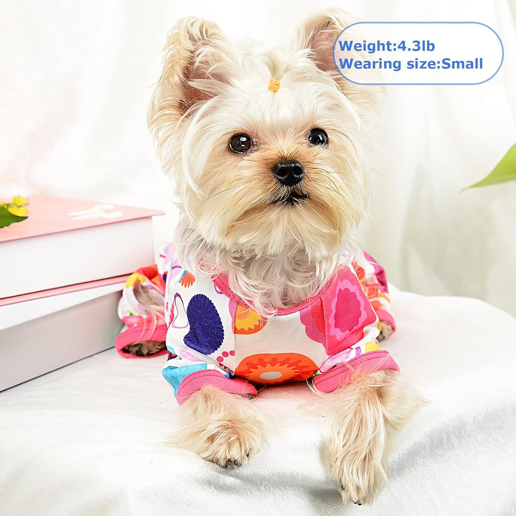 Dog Pajamas Pjs Summer Fall Dog Clothes for Small Dogs Girl - Boy - Medium Size Dogs, Soft Stretchy Puppy Clothes Doggie Onesies Cat Pet Jammies Outfit Floral Pink