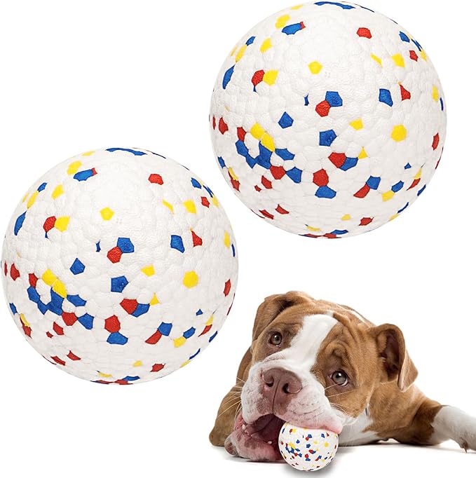 Dog Balls for Aggressive Chewers, Indestructible Bouncy Floating Balls for Training Dog Catch and Fetch, Sturdy Solid Tennis Ball Toys for Large Medium Small Dogs - 2.75in - White - 2pcs