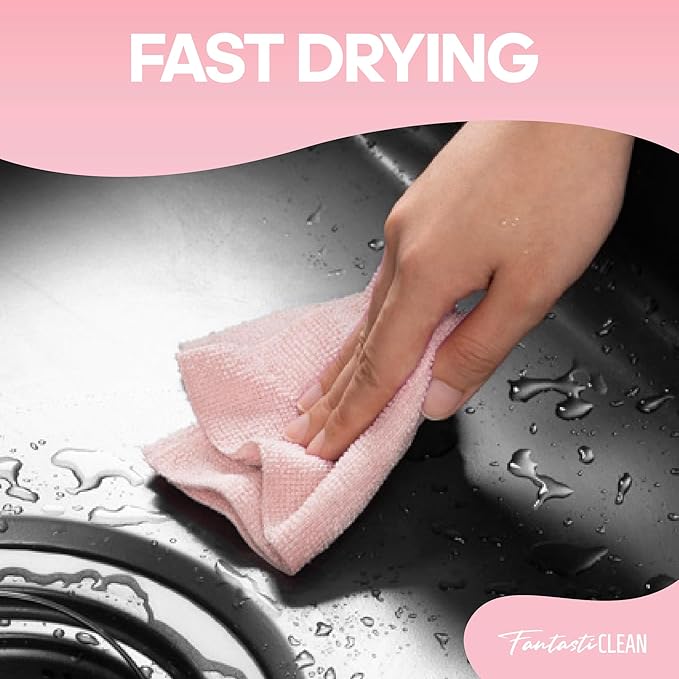 Fantasticlean Microfiber Cleaning Cloth Roll -60 Pack, Tear Away Paperless Towels, 8" x 8", Reusable Washable Rags, for House Kitchen, Pet, Office, Indoor Outdoor, Compact and Portable (Pink)