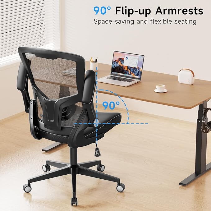 Office Chair Ergonomic Desk Chair 350lbs Comfy Mesh Computer Chair with Adjustable Lumbar Support Flip-up Armrests, Executive Rolling Swivel Comfy Task Chair for Home Office