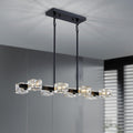 XINGQI Modern Chandeliers for Dining Room Over Table, 8-Light Rectangular Kitchen Island Light Fixture, Linear Farmhouse Metal Glass Black Vintage Hanging Lamp for Living Room Bar