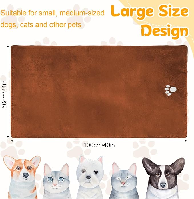 Dog Towels for Drying Dogs Large, Absorbent Microfiber Dogs Bath Towel, 40 x 24 Inch Soft Pet Grooming Towel, Dog Shower & Bath Supplies(Brown)