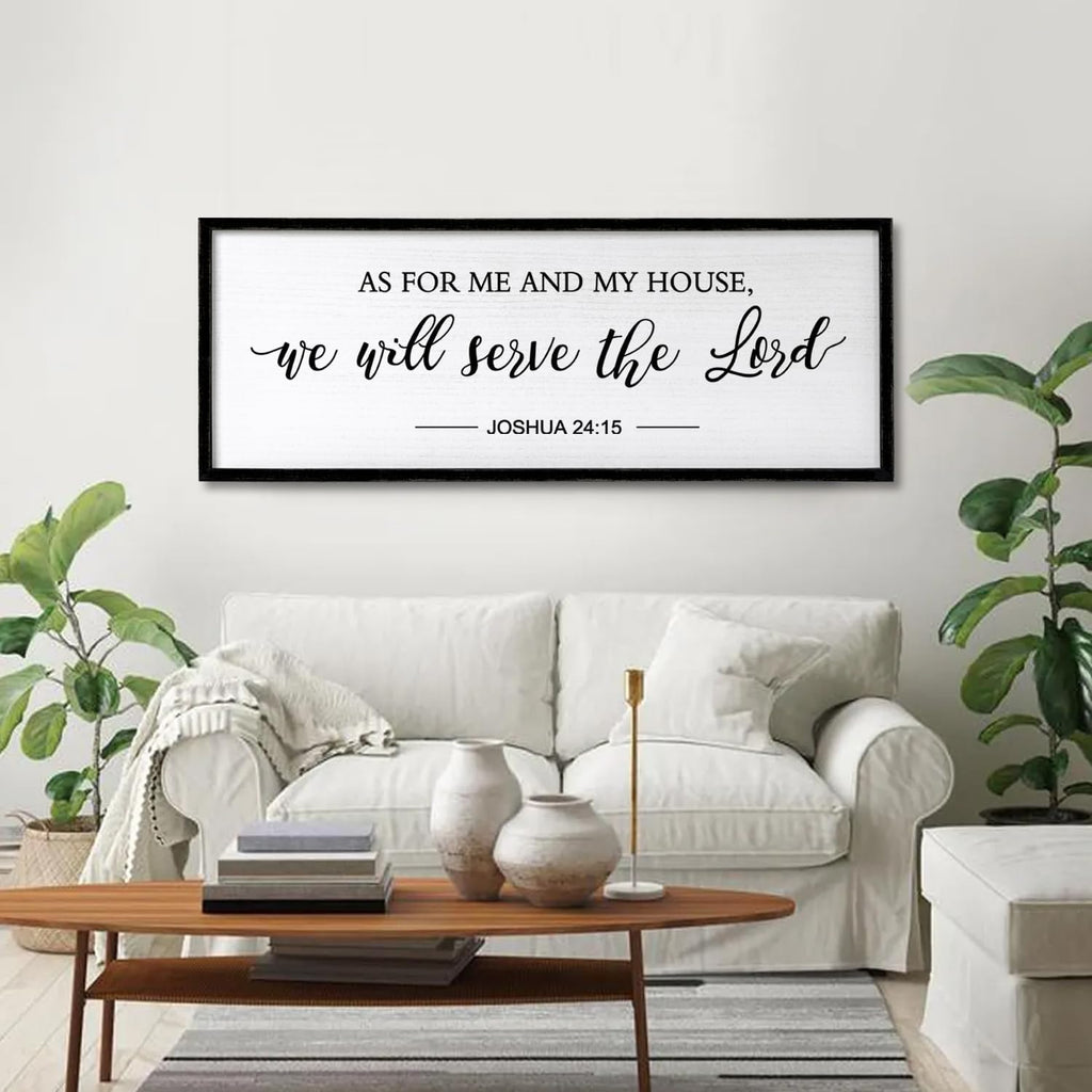 As for Me and My House We Will Serve the Lord Wall Decor - 40" x 15" Large Rustic Family Living Room Wood Framed Home Sign Joshua 24 15 Christian Bible Verse Plaque Hanging Wall Art(Black)