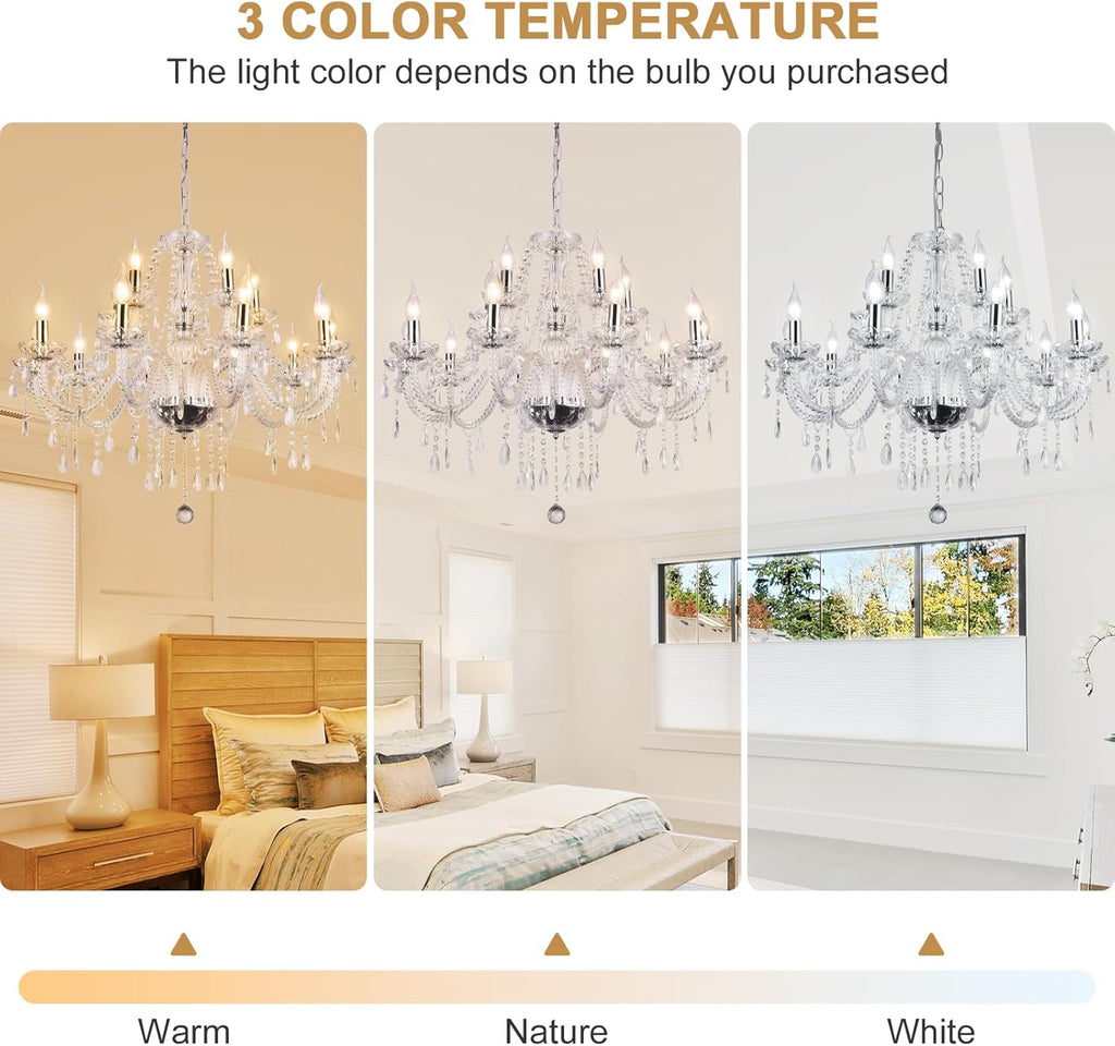 Modern Elegant 10 Lights K9 Crystal Glass Chandelier Silver Pendant Ceiling Lighting European Style for Dining Living Room Bedroom Transparent, 10 E12 Bulbs Required