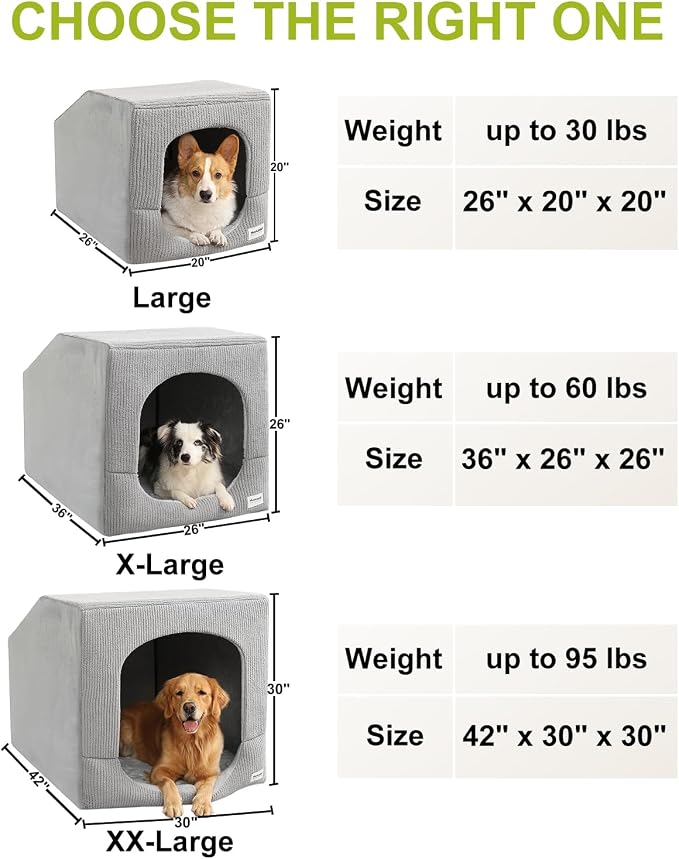 Hovicaed Indoor Dog House Extra Large Sized Dog Tent with Cave Bed 42x30ins | Enclosed Covered Dog Bed With Washable Removable Cover Pet Orthopedic Egg-Crate Foam Cushion Sturdy Frame Inside Dog House